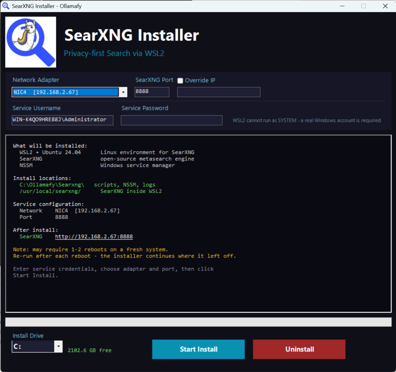 Ollamafy SearXNG screenshot